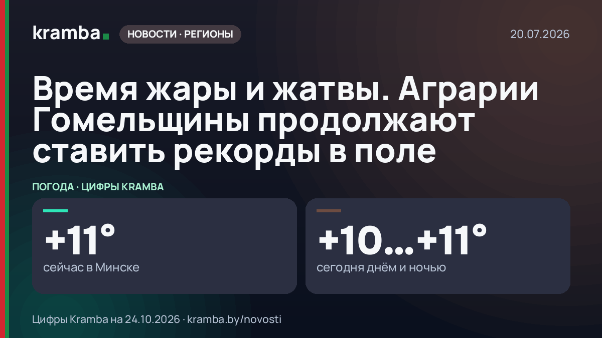 Инфографика Kramba: Время жары и жатвы. Аграрии Гомельщины продолжают ставить рекорды в поле