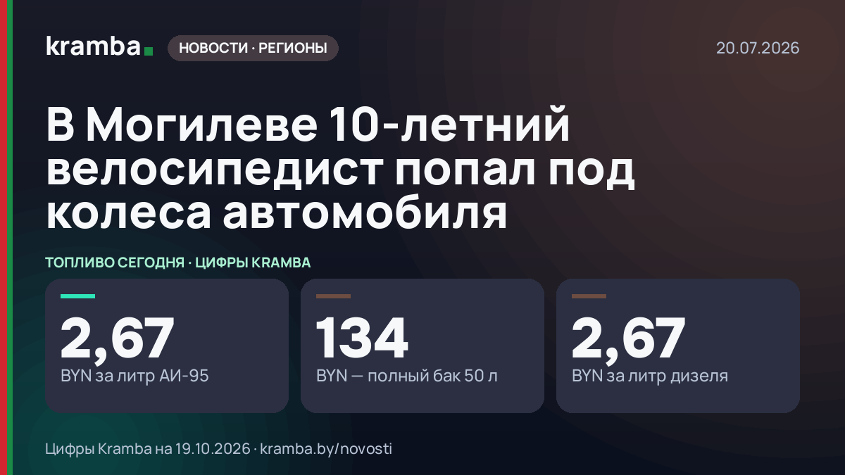 Инфографика Kramba: В Могилеве 10-летний велосипедист попал под колеса автомобиля
