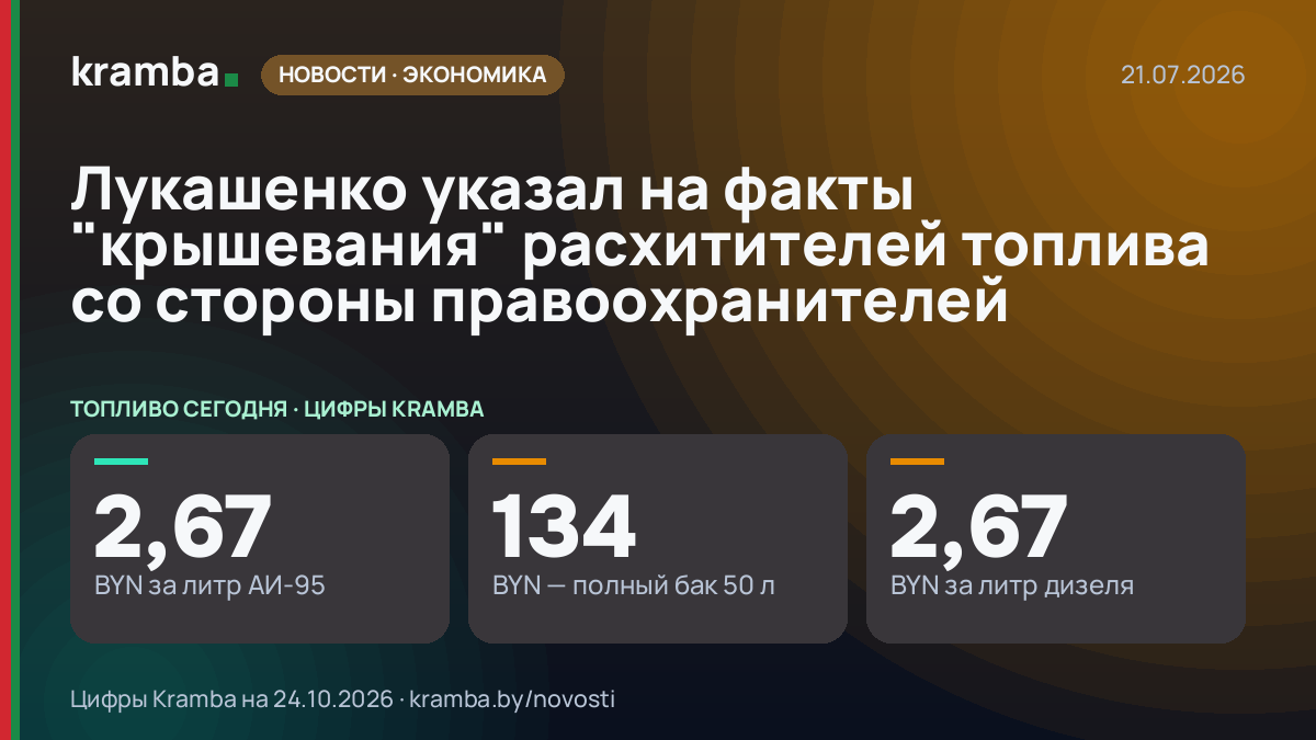Инфографика Kramba: Лукашенко указал на факты "крышевания" расхитителей топлива со стороны правоохранителей