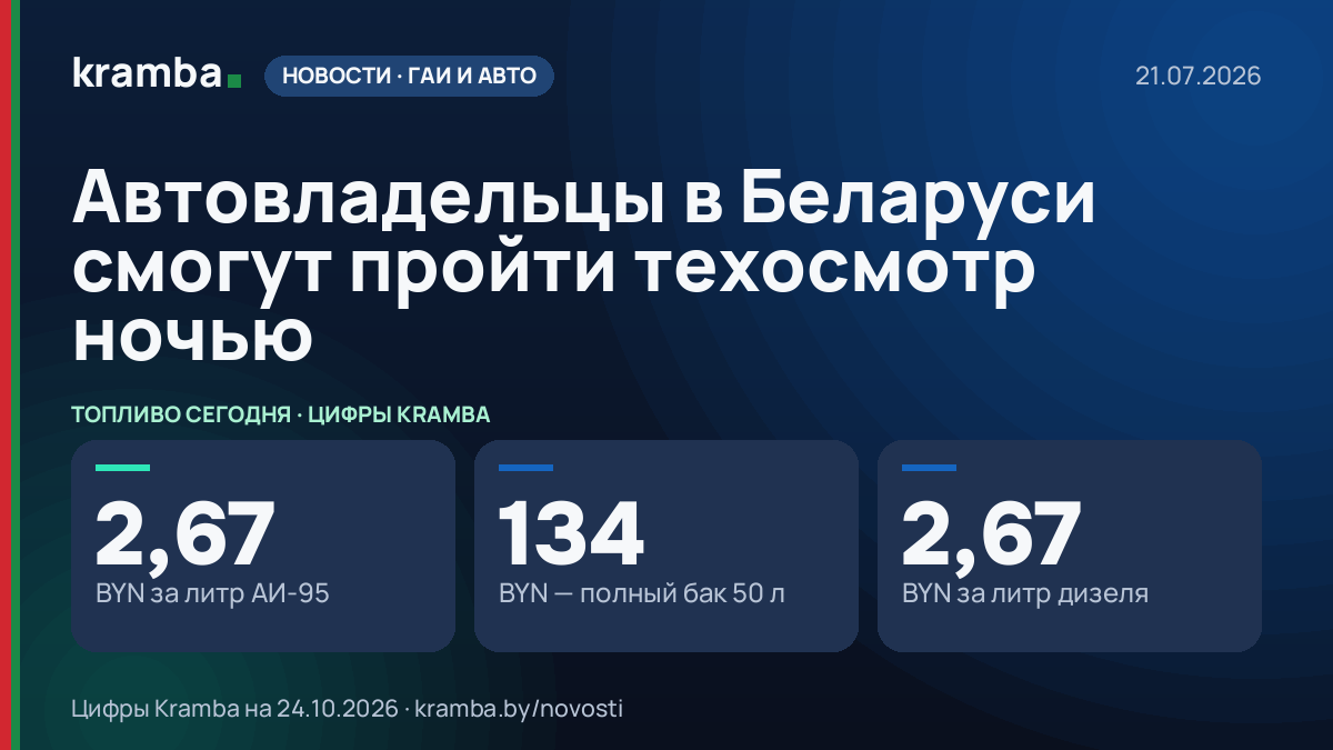 Инфографика Kramba: Автовладельцы в Беларуси смогут пройти техосмотр ночью