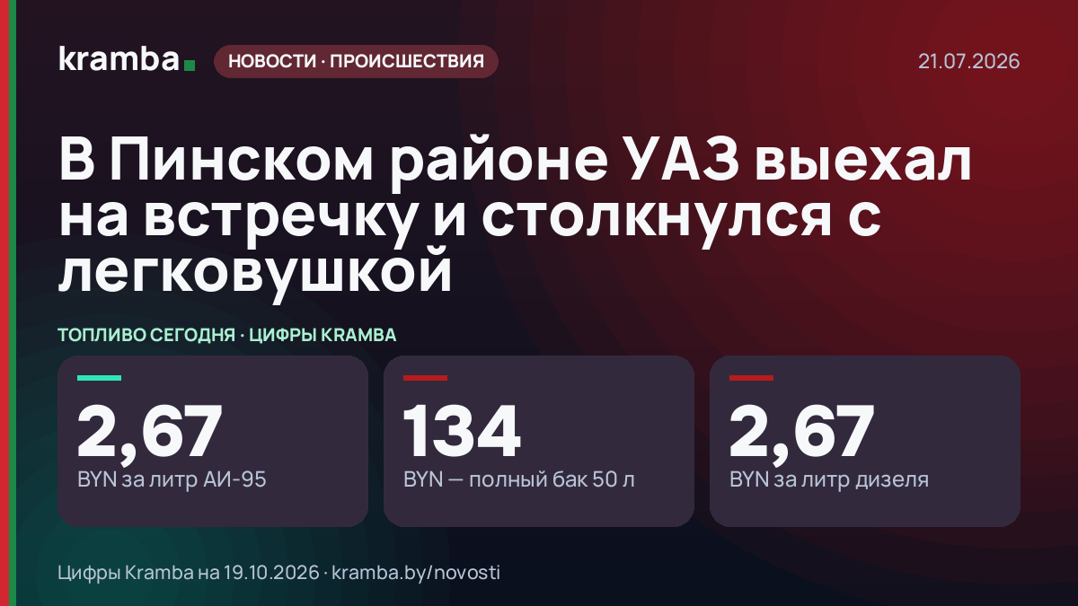 Инфографика Kramba: В Пинском районе УАЗ выехал на встречку и столкнулся с легковушкой