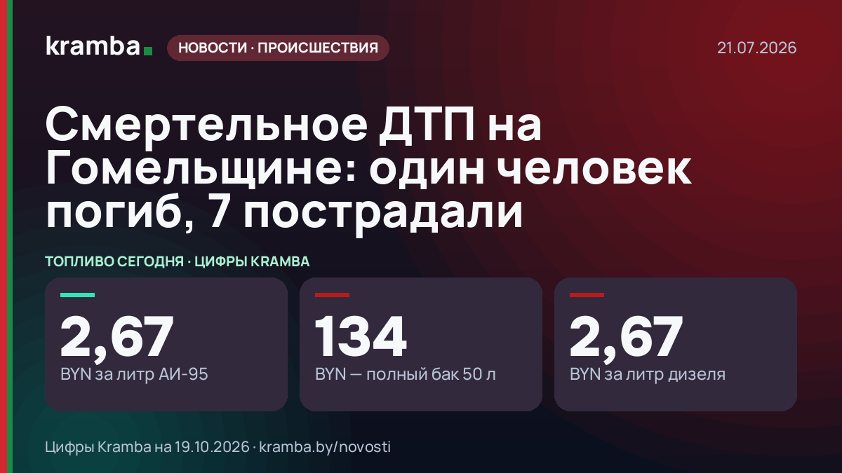 Инфографика Kramba: Смертельное ДТП на Гомельщине: один человек погиб, 7 пострадали