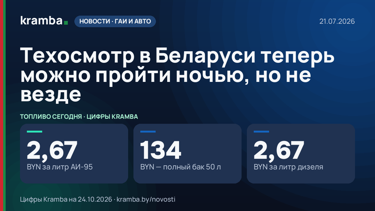 Инфографика Kramba: Техосмотр в Беларуси теперь можно пройти ночью, но не везде