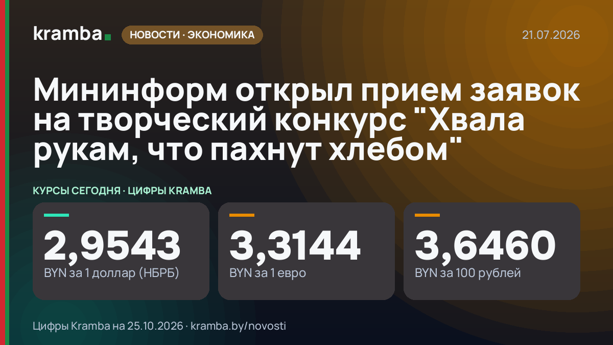 Инфографика Kramba: Мининформ открыл прием заявок на творческий конкурс "Хвала рукам, что пахнут хлебом"