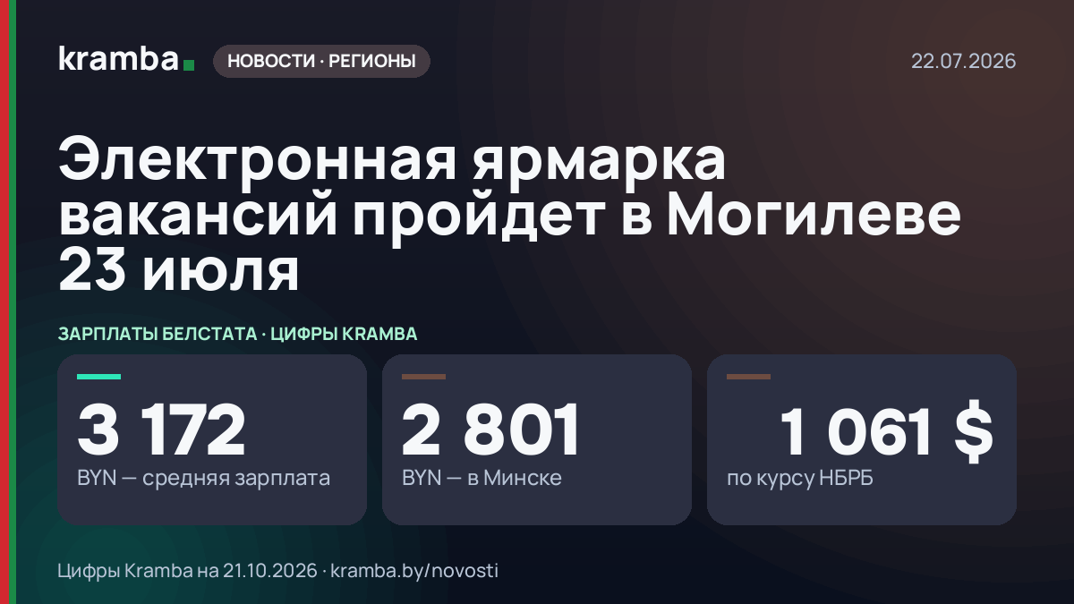 Инфографика Kramba: Электронная ярмарка вакансий пройдет в Могилеве 23 июля