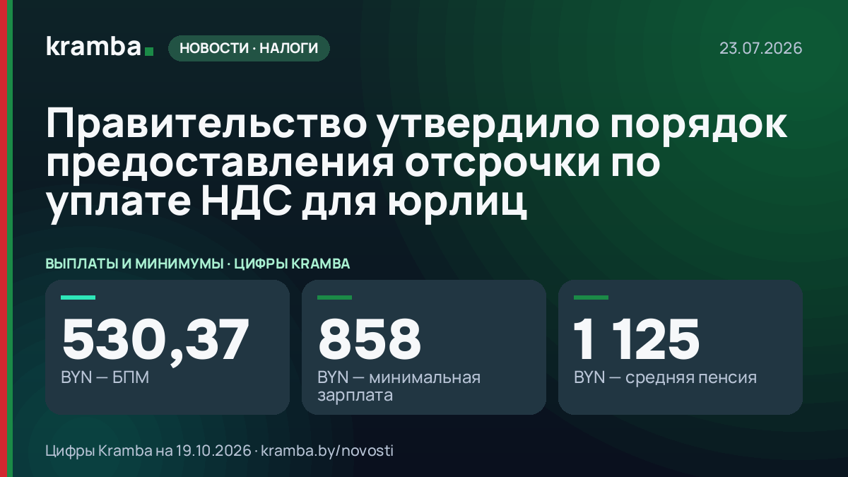 Инфографика Kramba: Правительство утвердило порядок предоставления отсрочки по уплате НДС для юрлиц