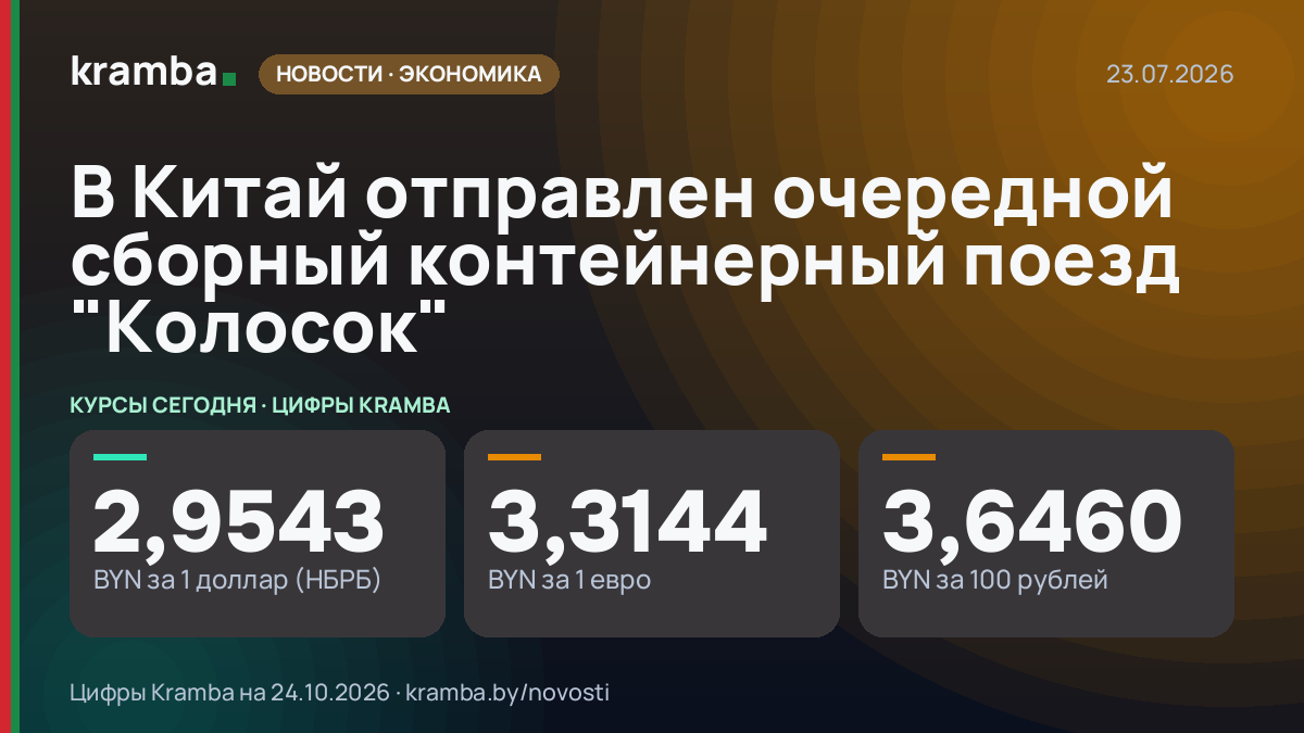 Инфографика Kramba: В Китай отправлен очередной сборный контейнерный поезд "Колосок"