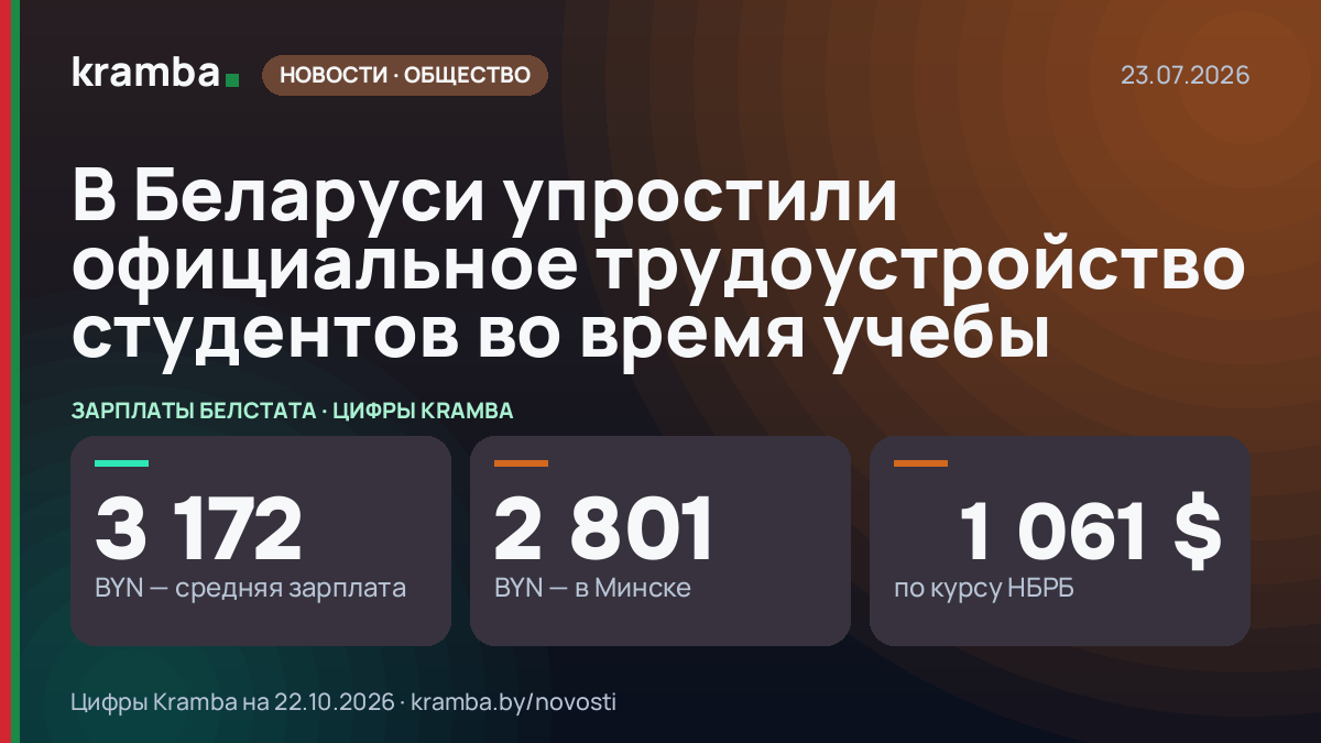 Инфографика Kramba: В Беларуси упростили официальное трудоустройство студентов во время учебы