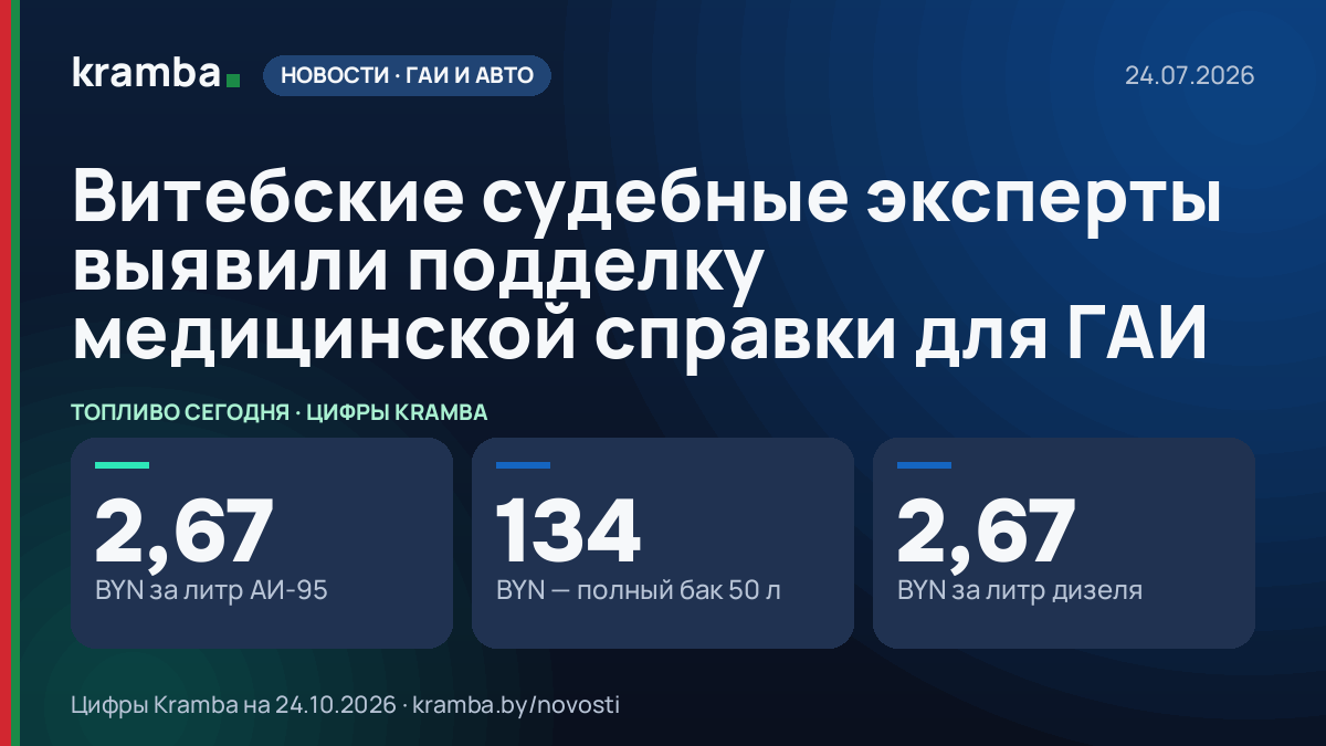 Инфографика Kramba: Витебские судебные эксперты выявили подделку медицинской справки для ГАИ