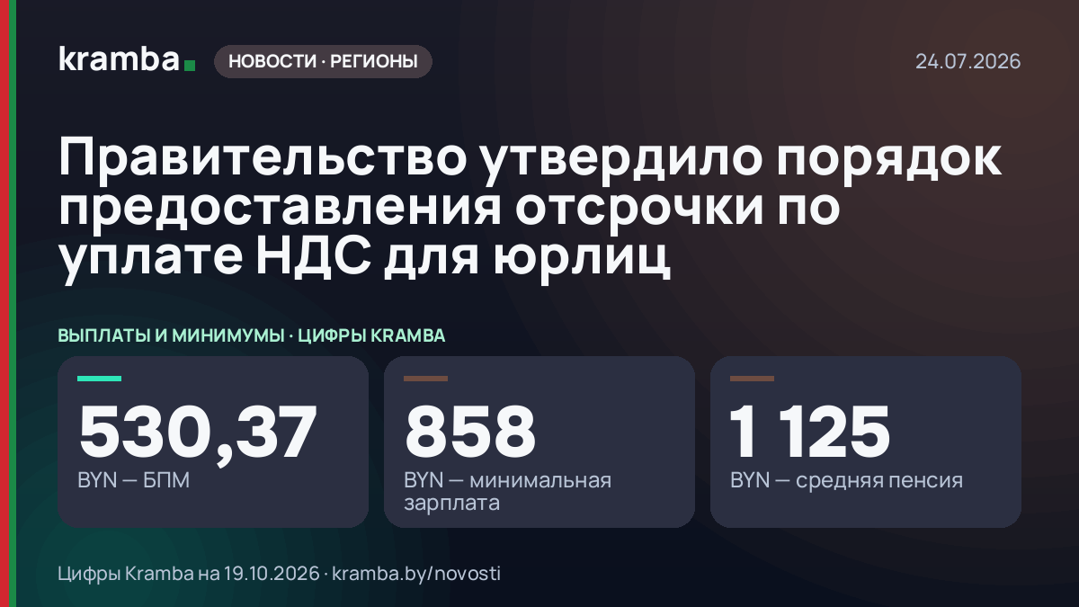 Инфографика Kramba: Правительство утвердило порядок предоставления отсрочки по уплате НДС для юрлиц