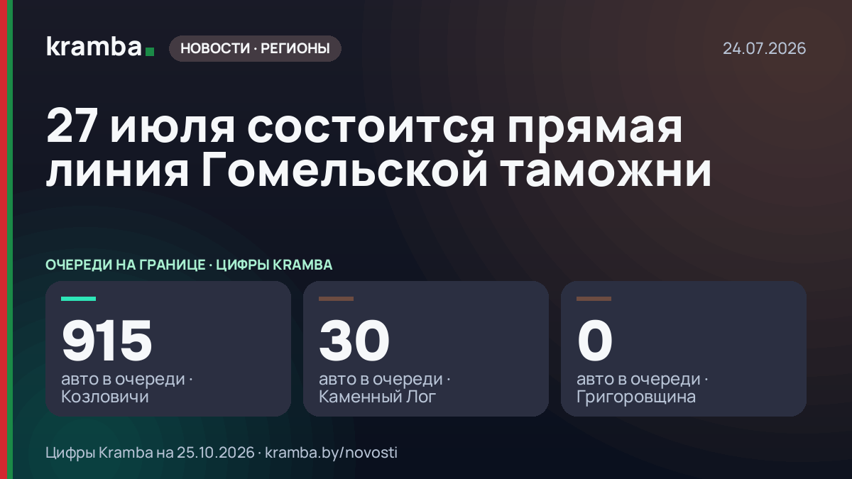 Инфографика Kramba: 27 июля состоится прямая линия Гомельской таможни