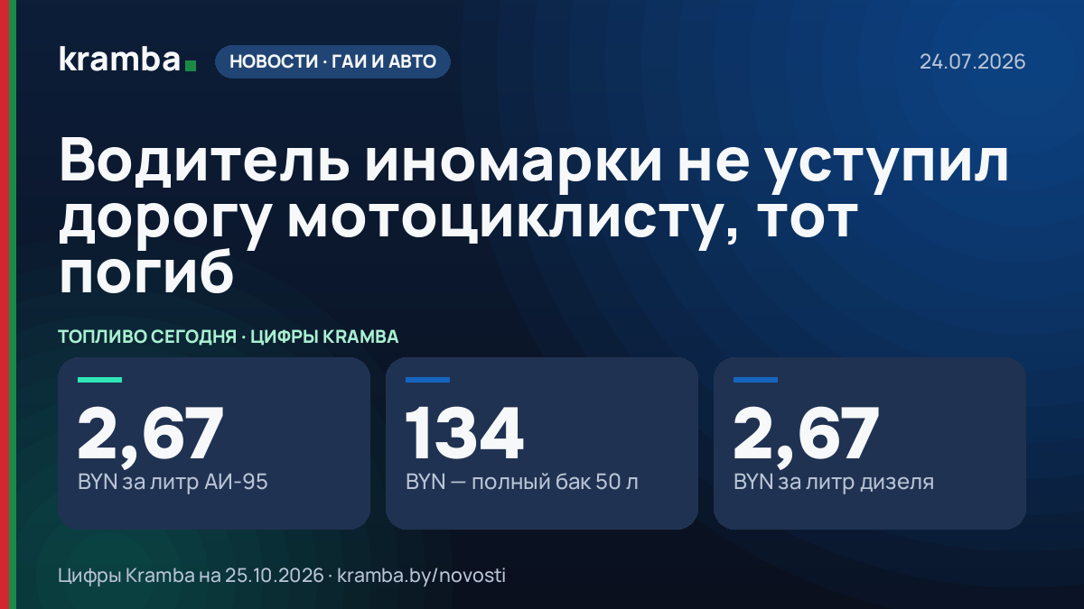 Инфографика Kramba: Водитель иномарки не уступил дорогу мотоциклисту, тот погиб
