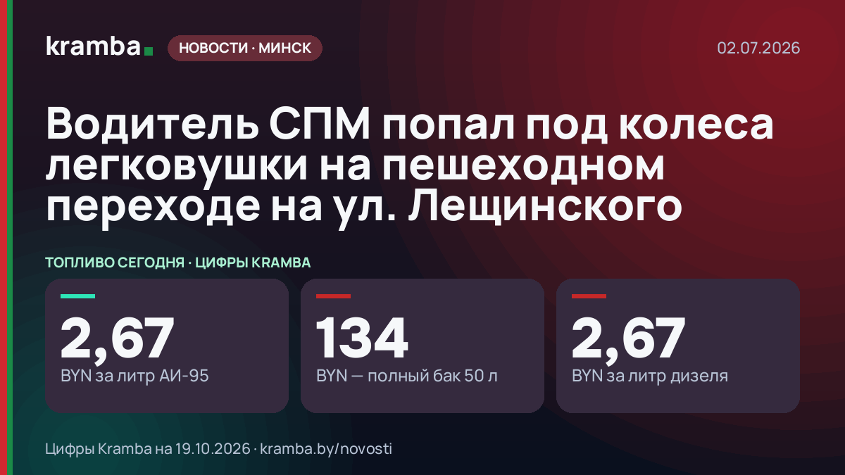 Инфографика Kramba: Водитель СПМ попал под колеса легковушки на пешеходном переходе на ул. Лещинского
