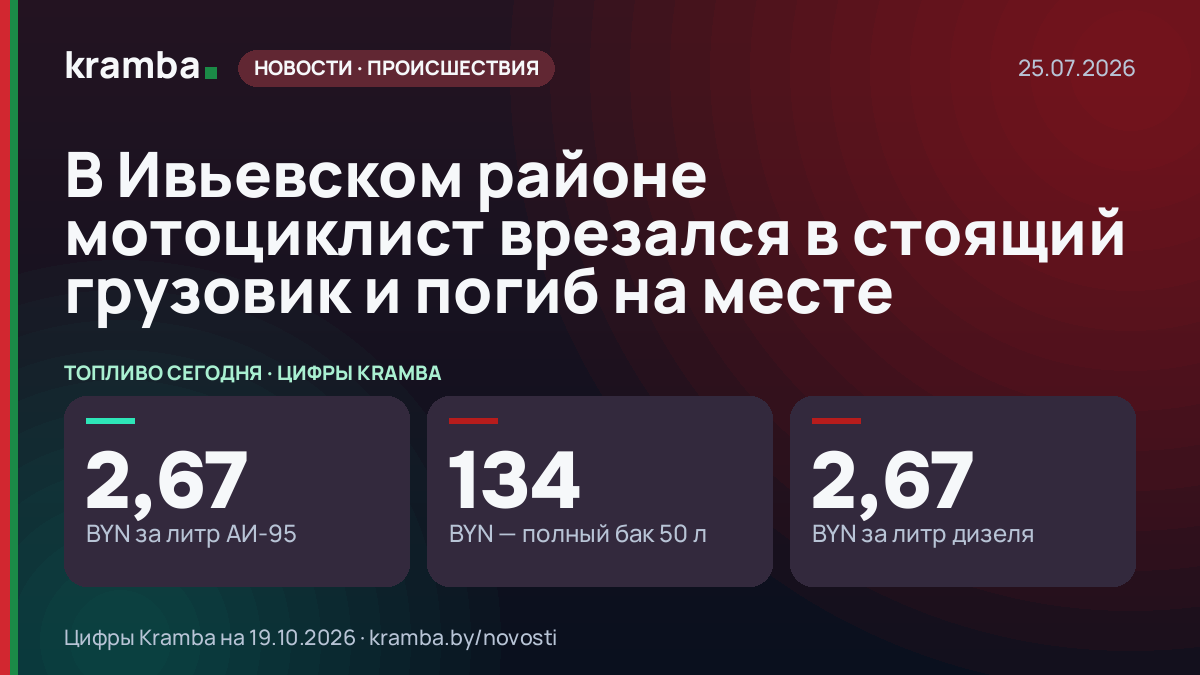 Инфографика Kramba: В Ивьевском районе мотоциклист врезался в стоящий грузовик и погиб на месте