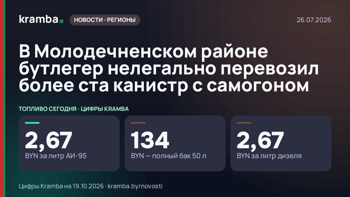 Инфографика Kramba: В Молодечненском районе бутлегер нелегально перевозил более ста канистр с самогоном