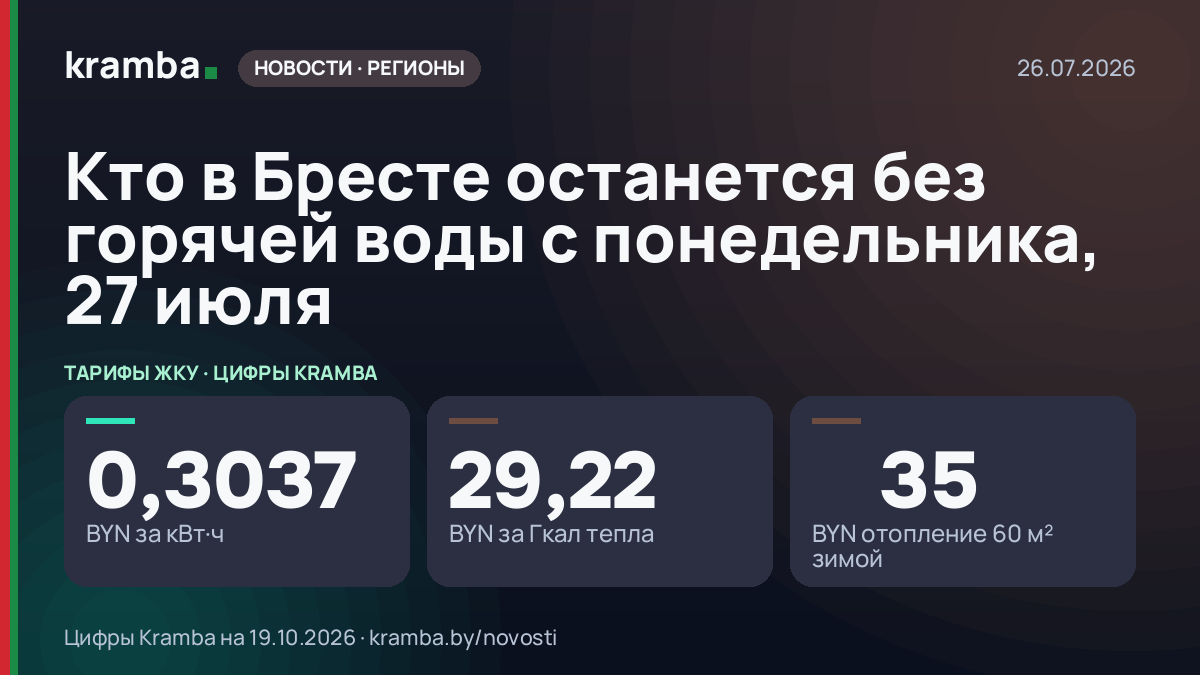 Инфографика Kramba: Кто в Бресте останется без горячей воды с понедельника, 27 июля