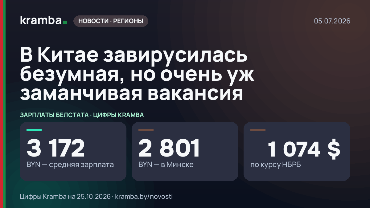 Инфографика Kramba: В Китае завирусилась безумная, но очень уж заманчивая вакансия
