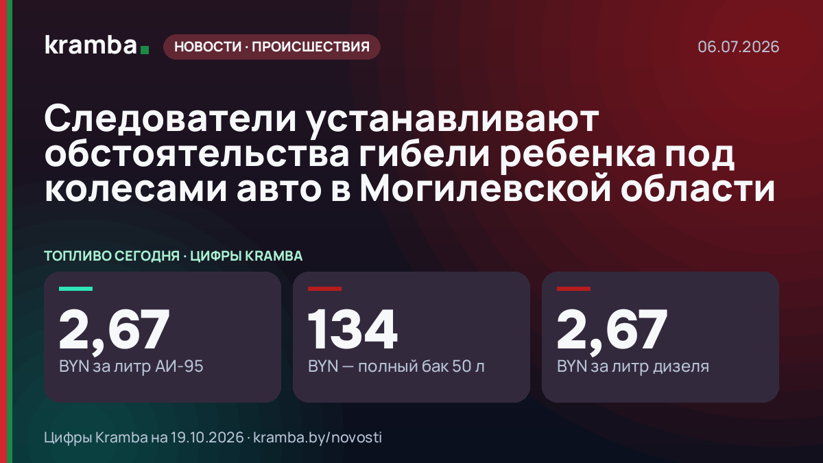 Инфографика Kramba: Следователи устанавливают обстоятельства гибели ребенка под колесами авто в Могилевской…