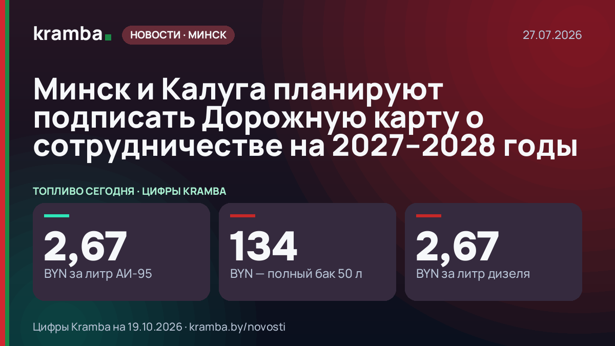 Инфографика Kramba: Минск и Калуга планируют подписать Дорожную карту о сотрудничестве на 2027–2028 годы