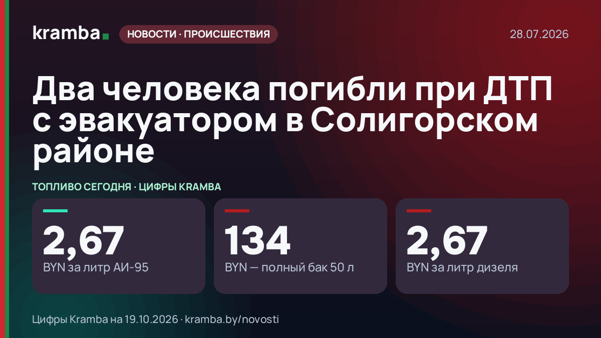 Инфографика Kramba: Два человека погибли при ДТП с эвакуатором в Солигорском районе