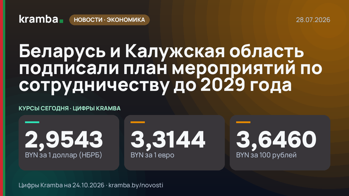 Инфографика Kramba: Беларусь и Калужская область подписали план мероприятий по сотрудничеству до 2029 года