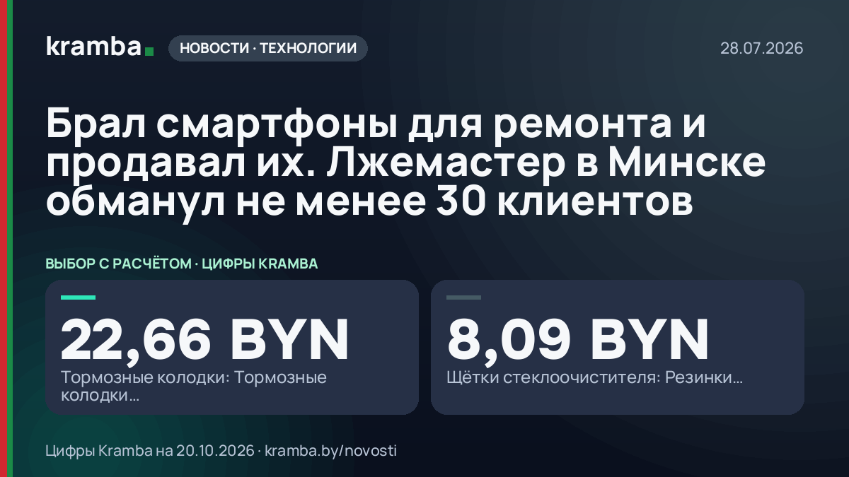 Инфографика Kramba: Брал смартфоны для ремонта и продавал их. Лжемастер в Минске обманул не менее 30 клиентов