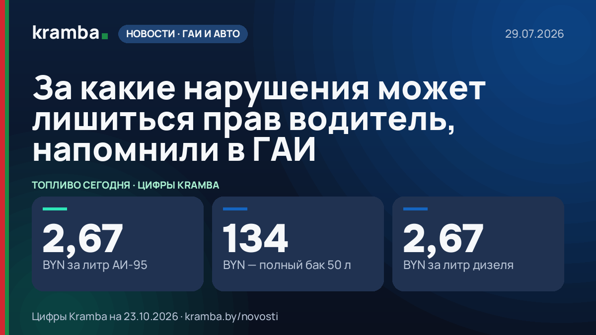 Инфографика Kramba: За какие нарушения может лишиться прав водитель, напомнили в ГАИ