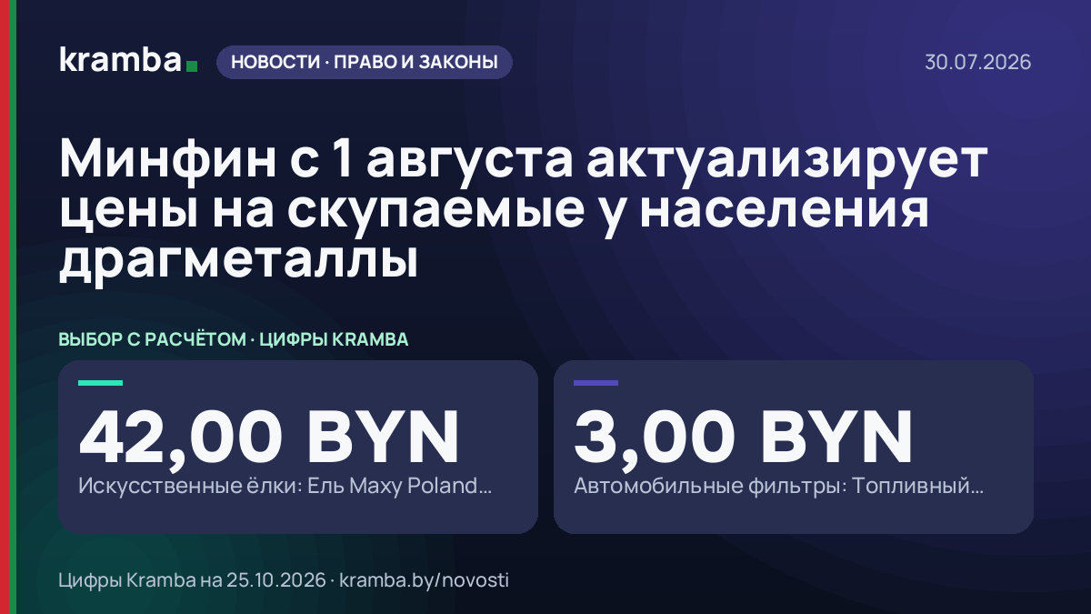 Инфографика Kramba: Минфин с 1 августа актуализирует цены на скупаемые у населения драгметаллы