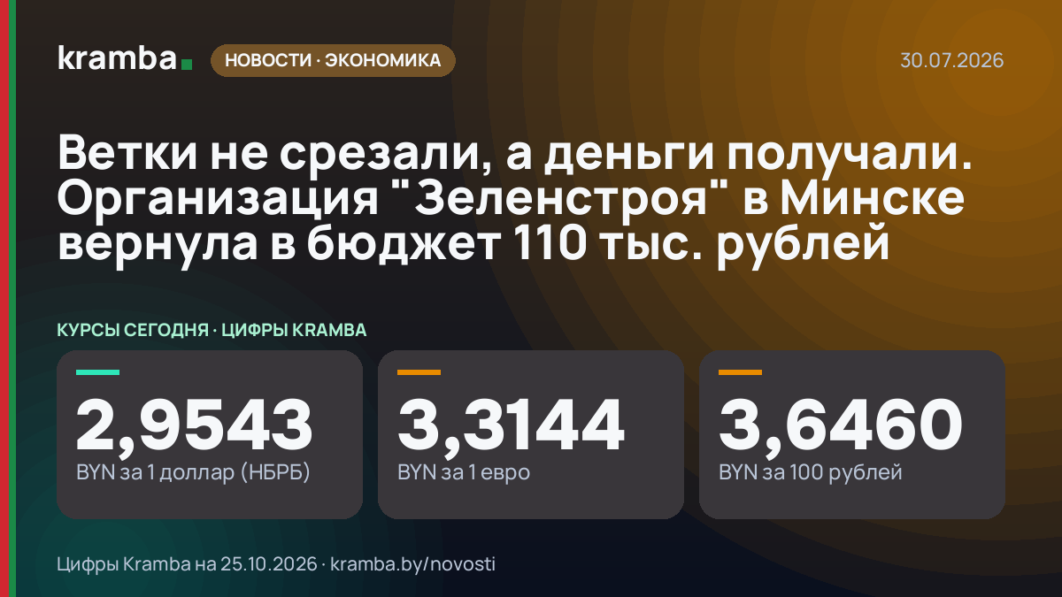 Инфографика Kramba: Ветки не срезали, а деньги получали. Организация "Зеленстроя" в Минске вернула в бюджет…
