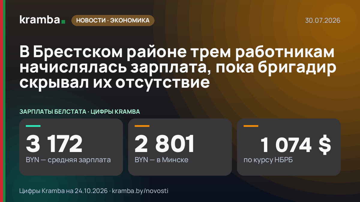 Инфографика Kramba: В Брестском районе трем работникам начислялась зарплата, пока бригадир скрывал их…