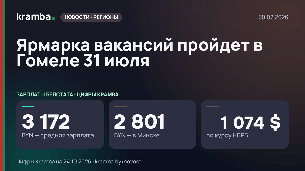 Инфографика Kramba: Ярмарка вакансий пройдет в Гомеле 31 июля