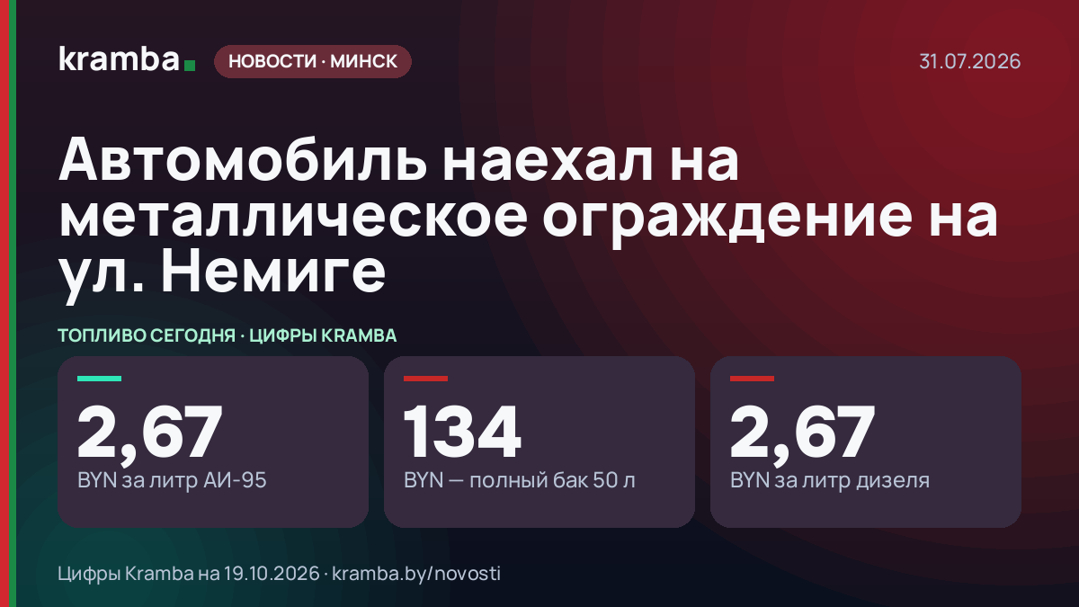 Инфографика Kramba: Автомобиль наехал на металлическое ограждение на ул. Немиге