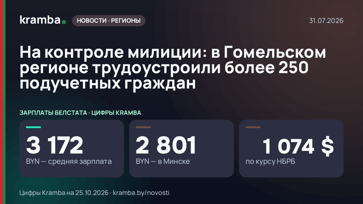 Инфографика Kramba: На контроле милиции: в Гомельском регионе трудоустроили более 250 подучетных граждан