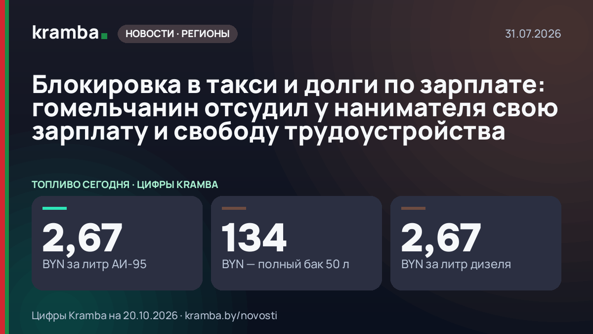 Инфографика Kramba: Блокировка в такси и долги по зарплате: гомельчанин отсудил у нанимателя свою зарплату и…
