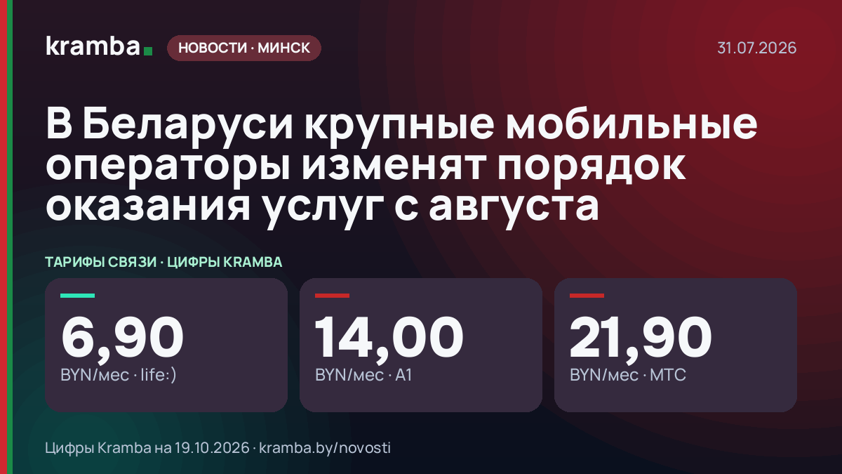 Инфографика Kramba: В Беларуси крупные мобильные операторы изменят порядок оказания услуг с августа