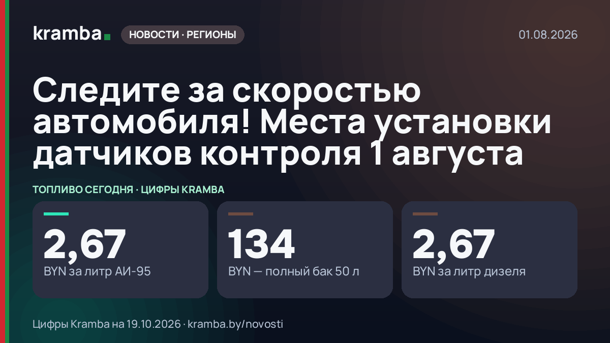 Инфографика Kramba: Следите за скоростью автомобиля! Места установки датчиков контроля 1 августа
