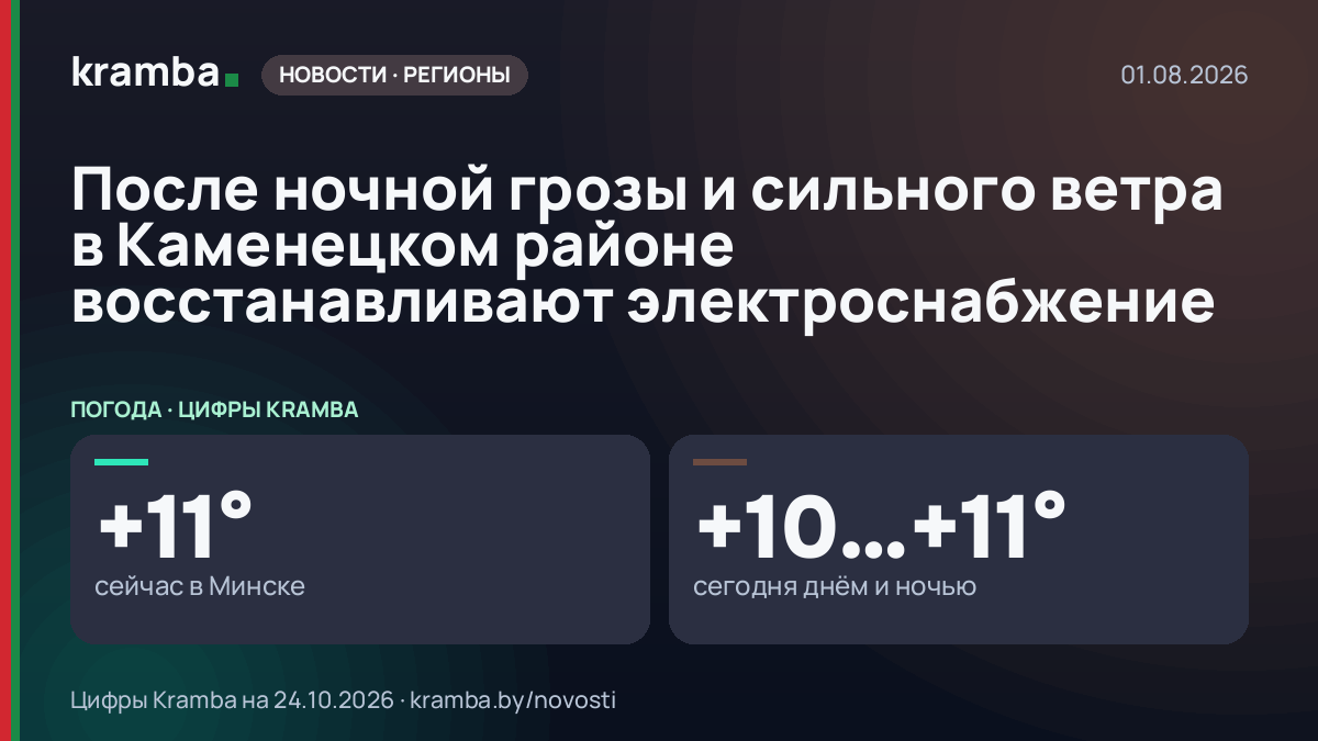 Инфографика Kramba: После ночной грозы и сильного ветра в Каменецком районе восстанавливают электроснабжение