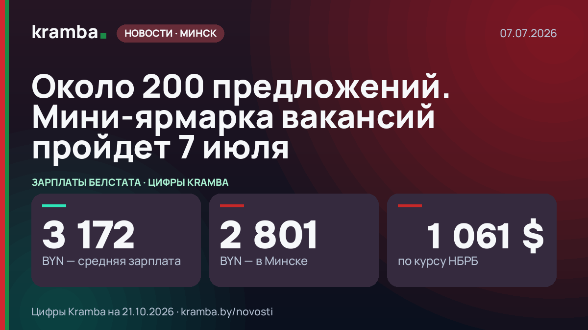 Инфографика Kramba: Около 200 предложений. Мини-ярмарка вакансий пройдет 7 июля