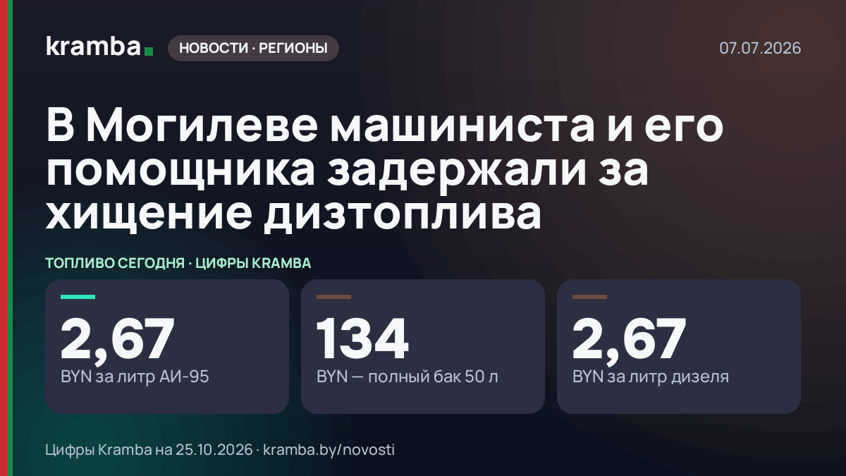 Инфографика Kramba: В Могилеве машиниста и его помощника задержали за хищение дизтоплива
