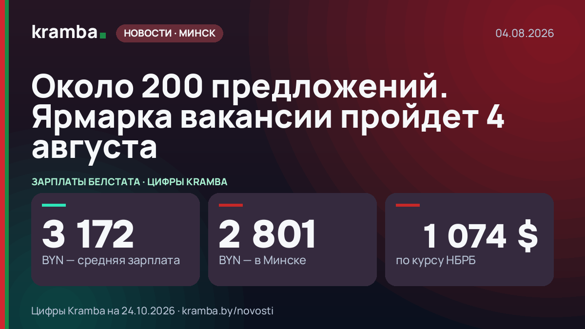 Инфографика Kramba: Около 200 предложений. Ярмарка вакансии пройдет 4 августа