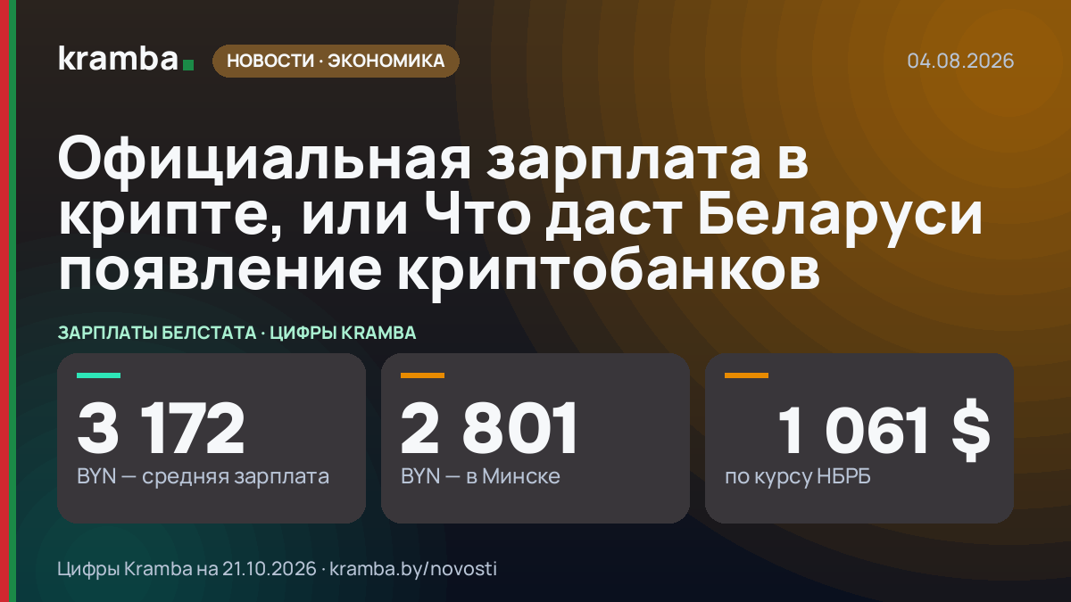 Инфографика Kramba: Официальная зарплата в крипте, или Что даст Беларуси появление криптобанков