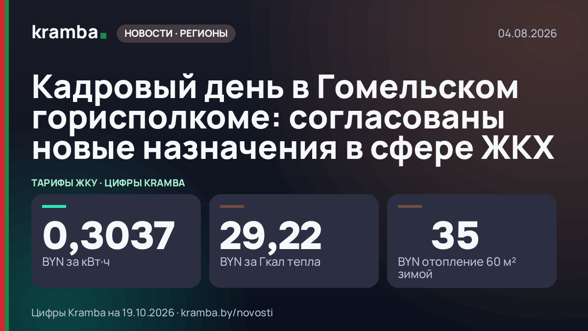 Инфографика Kramba: Кадровый день в Гомельском горисполкоме: согласованы новые назначения в сфере ЖКХ