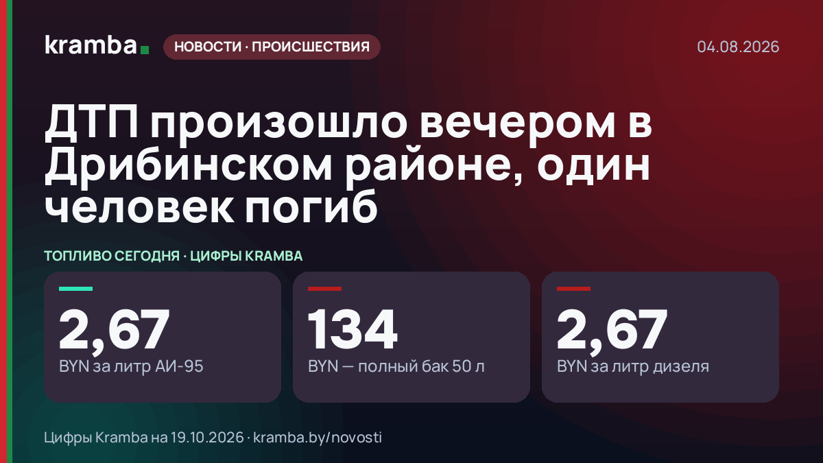 Инфографика Kramba: ДТП произошло вечером в Дрибинском районе, один человек погиб