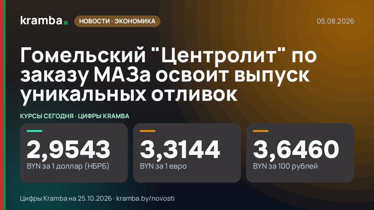Инфографика Kramba: Гомельский "Центролит" по заказу МАЗа освоит выпуск уникальных отливок