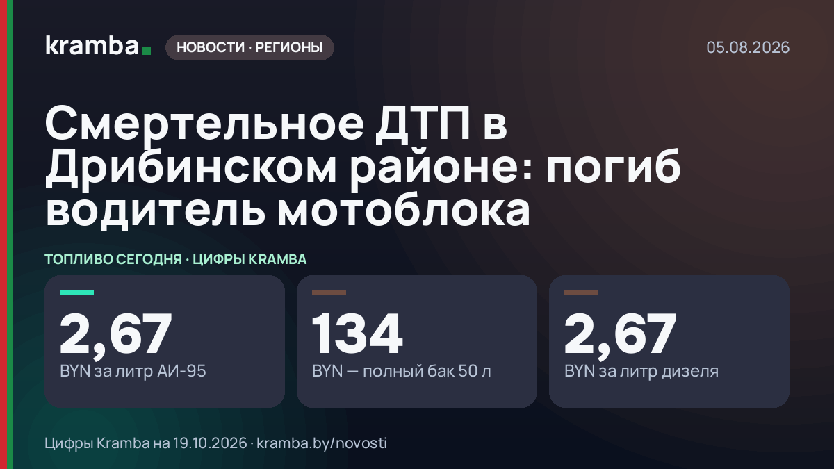 Инфографика Kramba: Смертельное ДТП в Дрибинском районе: погиб водитель мотоблока