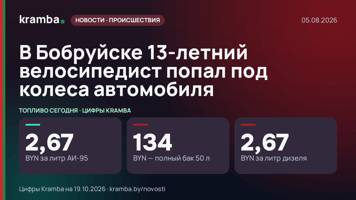 Инфографика Kramba: В Бобруйске 13-летний велосипедист попал под колеса автомобиля