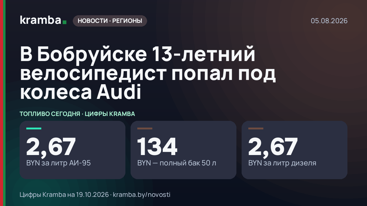 Инфографика Kramba: В Бобруйске 13-летний велосипедист попал под колеса Audi