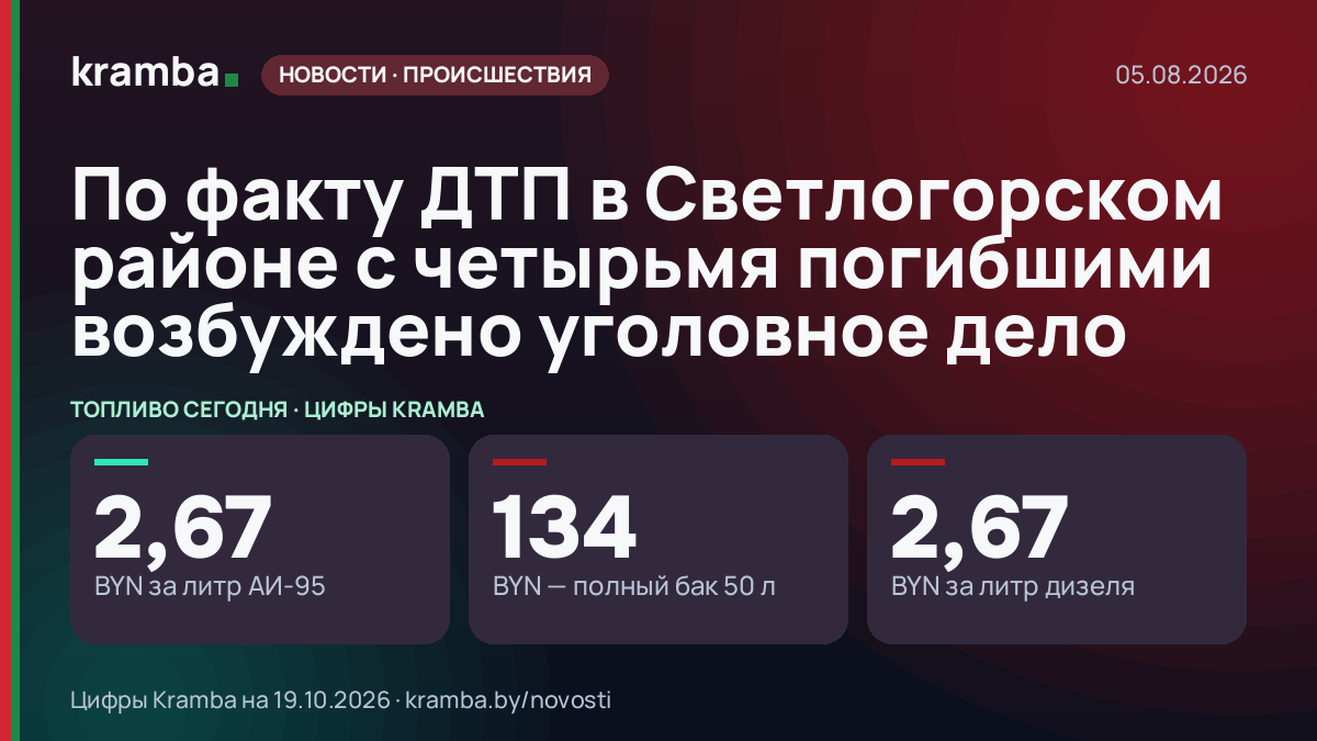 Инфографика Kramba: По факту ДТП в Светлогорском районе с четырьмя погибшими возбуждено уголовное дело