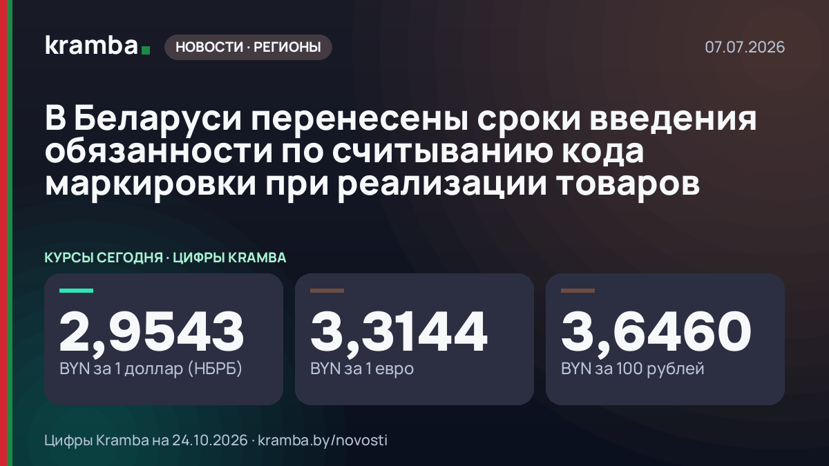 Инфографика Kramba: В Беларуси перенесены сроки введения обязанности по считыванию кода маркировки при…