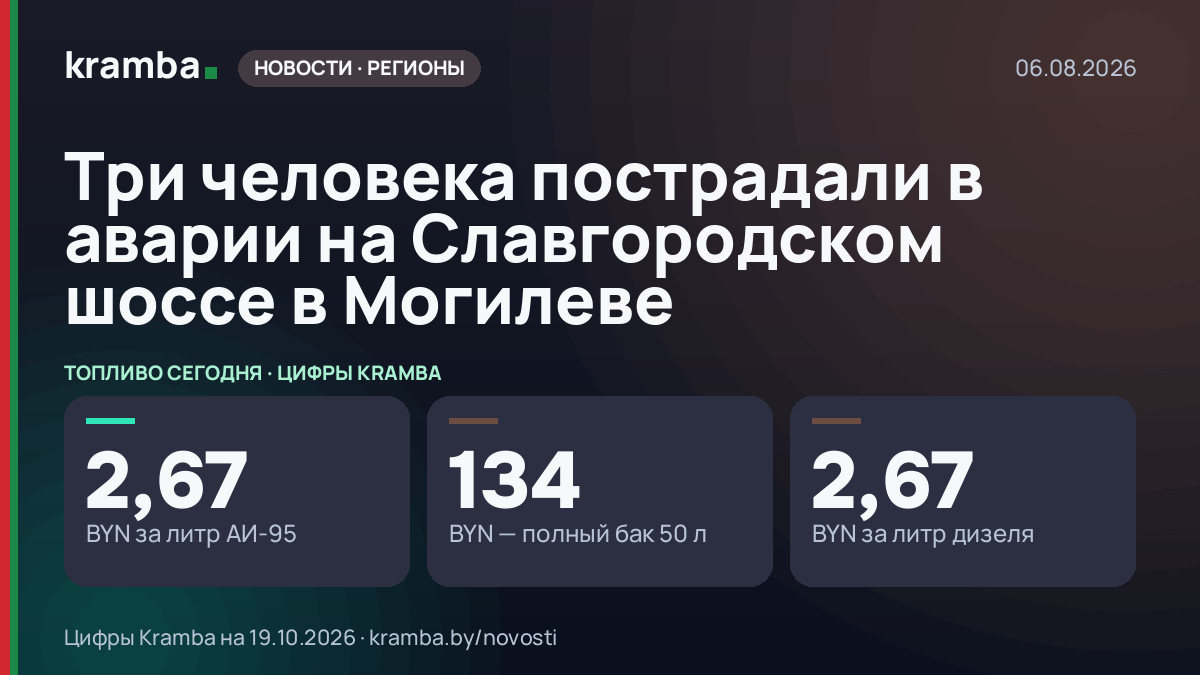 Инфографика Kramba: Три человека пострадали в аварии на Славгородском шоссе в Могилеве